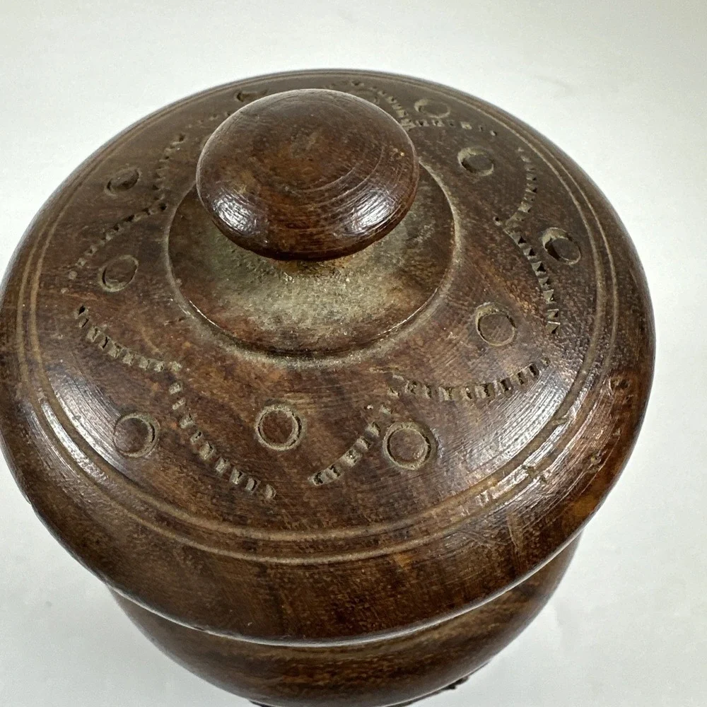 Hand Carved Wooden Lidded Jar Made in India 5